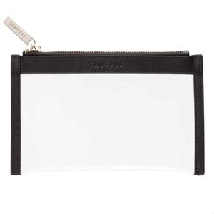 Black Leather Mini Clarity Clear Clutch Travel Pouch Makeup Bag